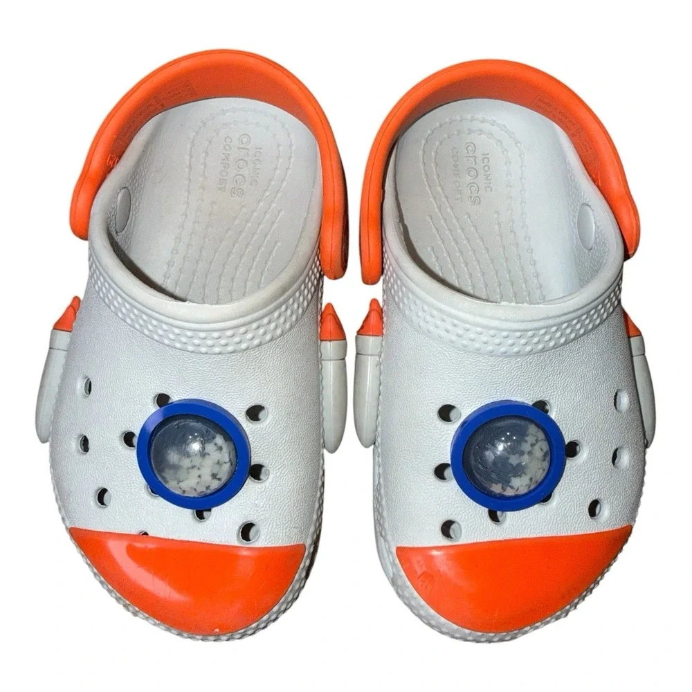Crocs Classic Rocket Ship Clogs Kids C7 Toddler Slip On Snow-globe Glow stars